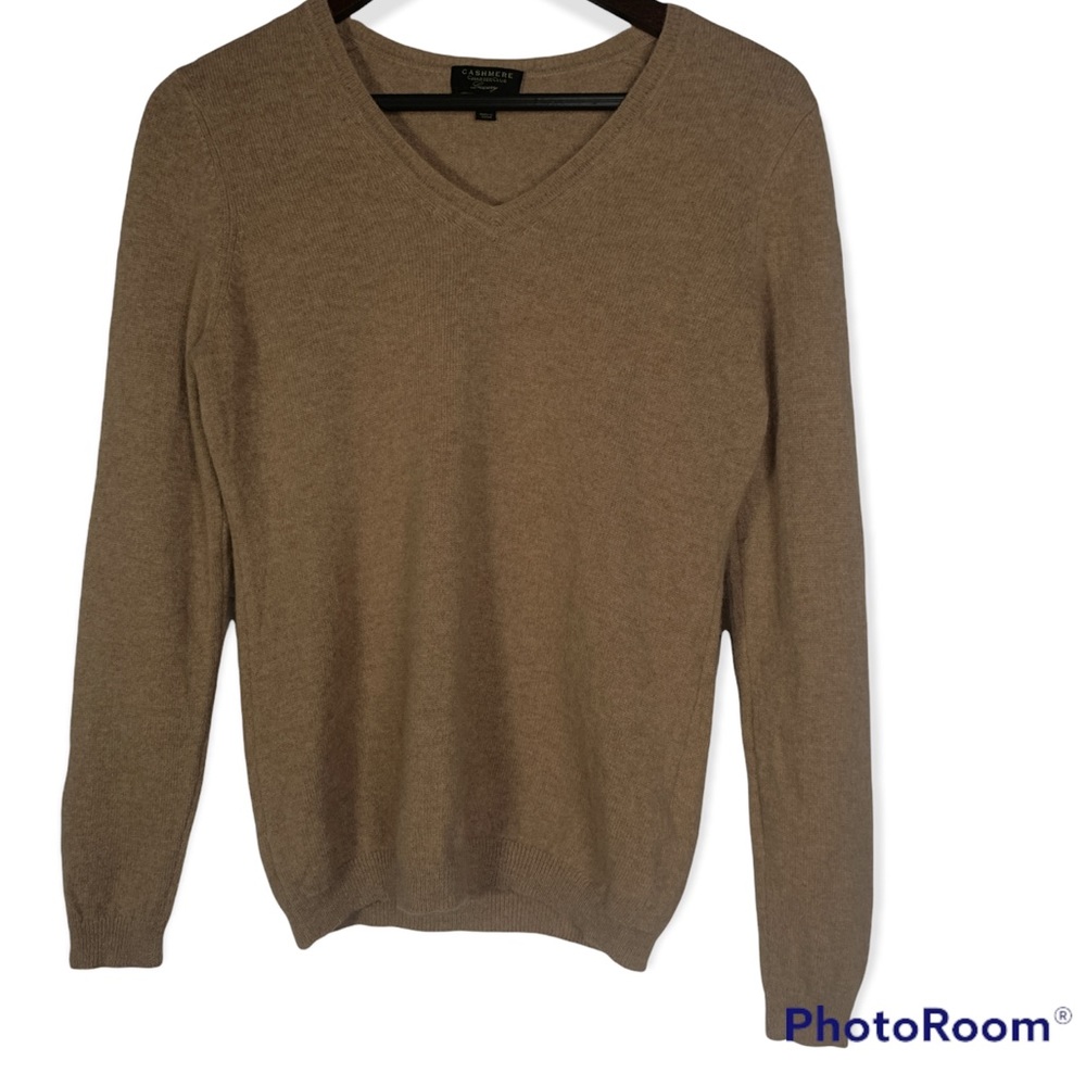 Cashmere Luxury Camel V-neck Long Sleeve Pullover Sweater Size Small